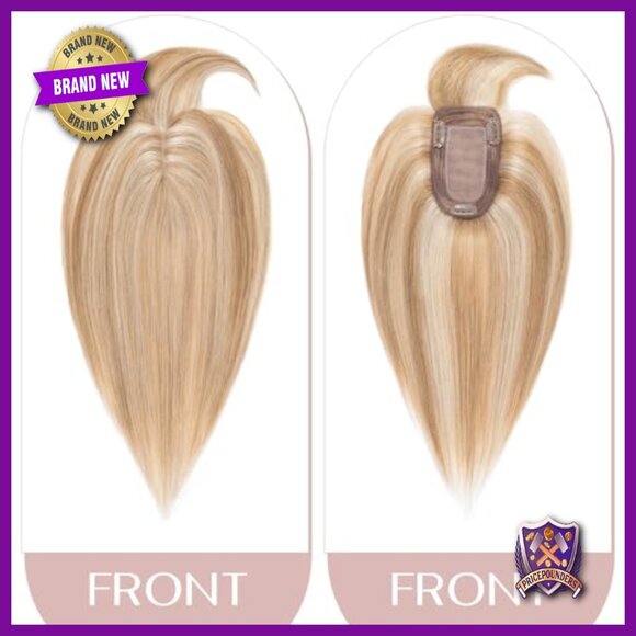 Human Hair Topper with Bangs for Thin Hair, 6 Inch Length, Handmade Lace Base